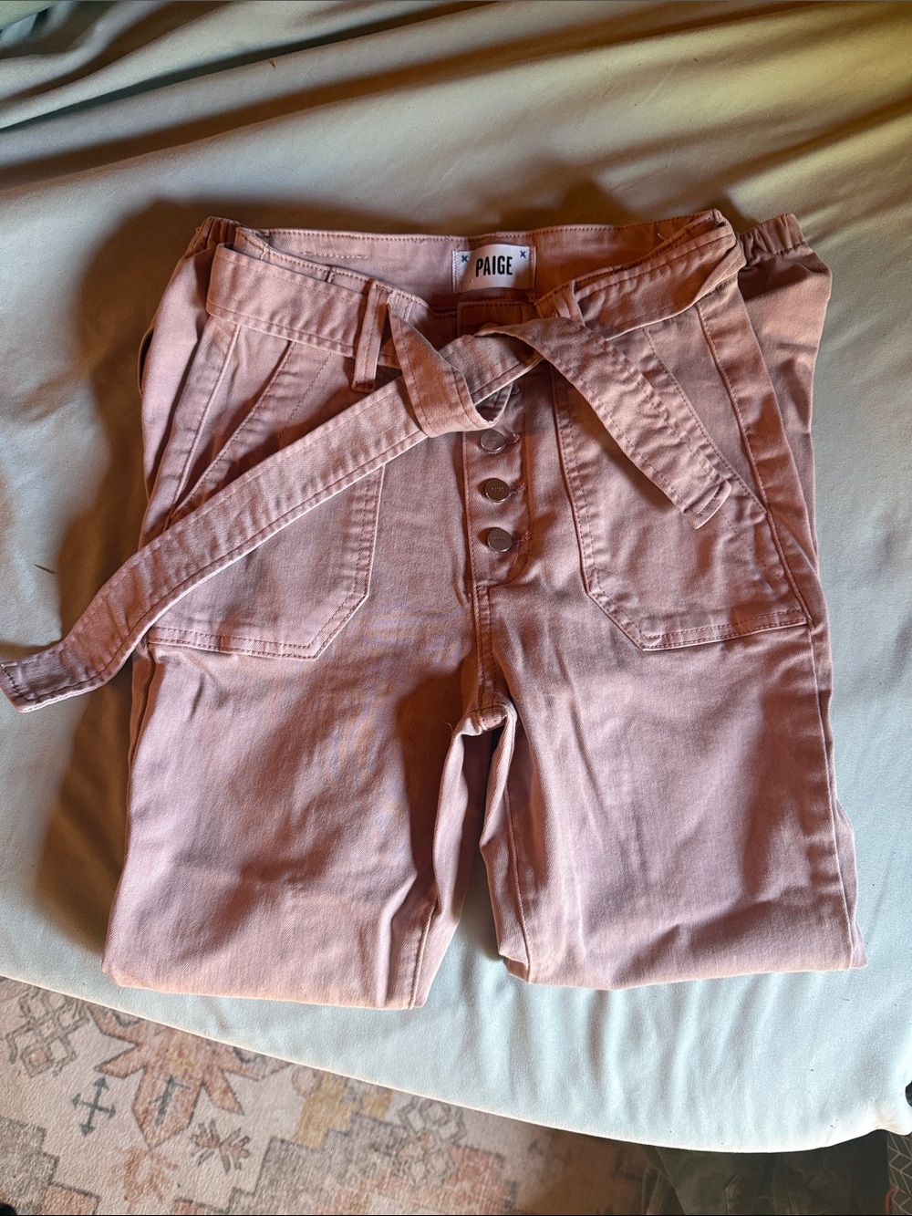 PAIGE Dusty Rose Utility Crop Pants with Tie Waist
